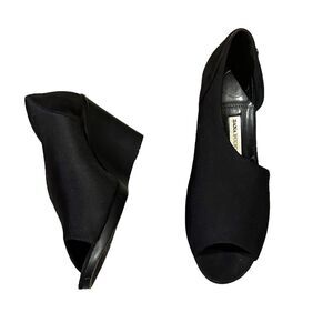 Dana Buchman Pira Stretch Heels Shoes Wedges Womens 6 Black Open Toe Slip On